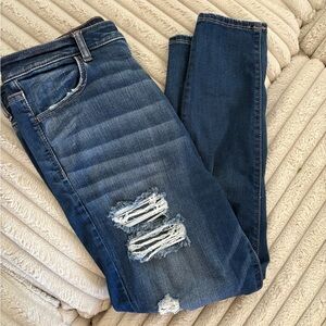 American Eagle Outfitters Dark Blue Distressed Skinny Jeans